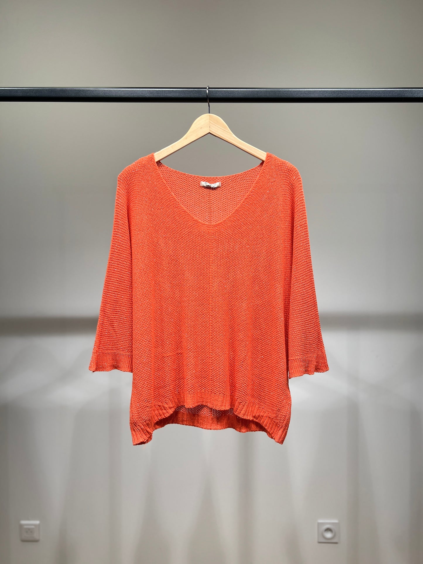 V-Neck Knitted Sweater with Shiny Modal Acrylic Yarn