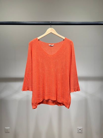 V-Neck Knitted Sweater with Shiny Modal Acrylic Yarn