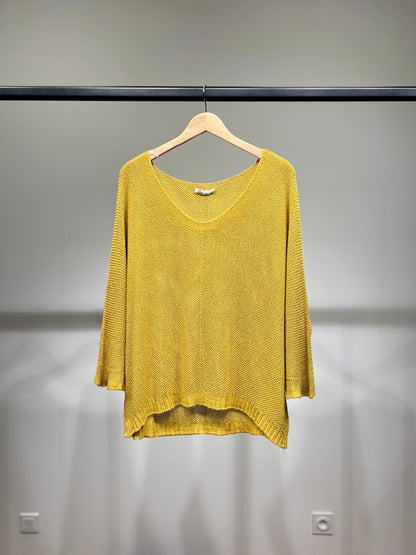 V-Neck Knitted Sweater with Shiny Modal Acrylic Yarn
