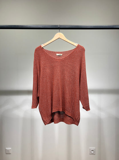 V-Neck Knitted Sweater with Shiny Modal Acrylic Yarn