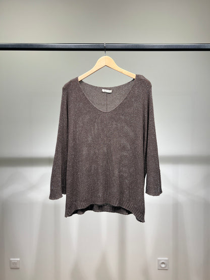 V-Neck Knitted Sweater with Shiny Modal Acrylic Yarn