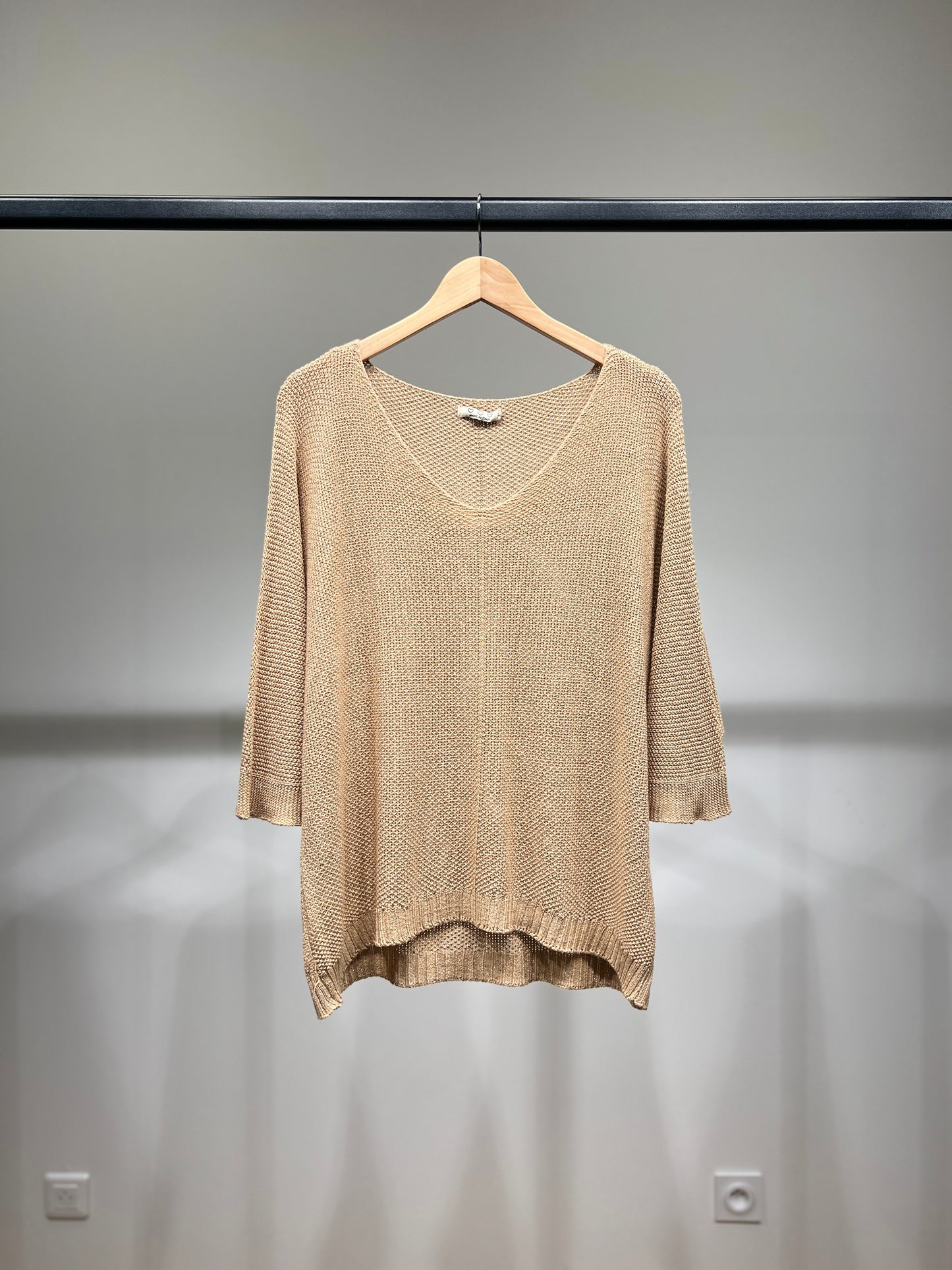 V-Neck Knitted Sweater with Shiny Modal Acrylic Yarn