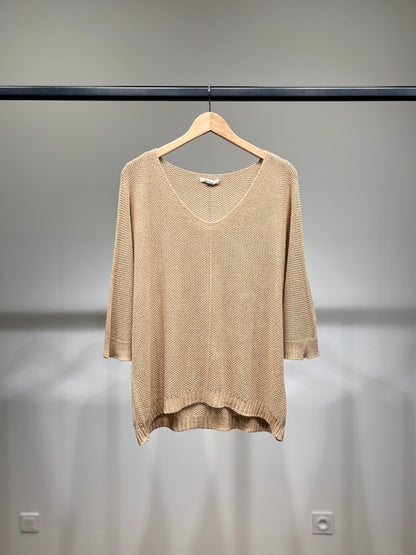 V-Neck Knitted Sweater with Shiny Modal Acrylic Yarn