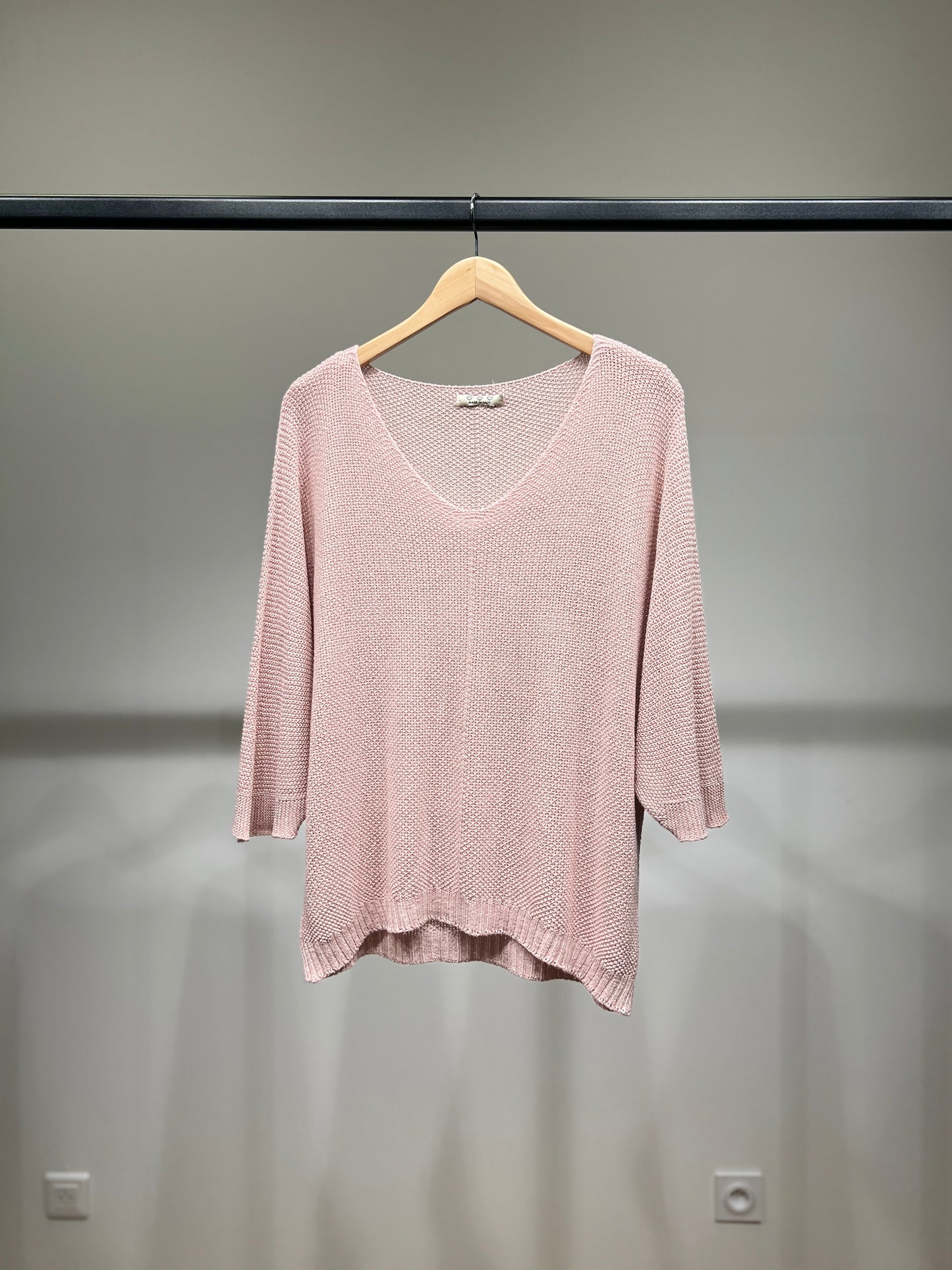 V-Neck Knitted Sweater with Shiny Modal Acrylic Yarn