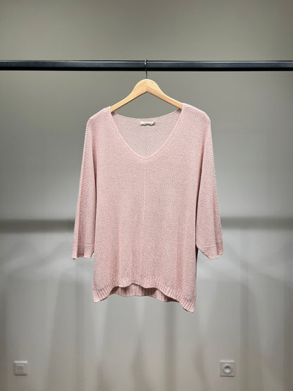 V-Neck Knitted Sweater with Shiny Modal Acrylic Yarn