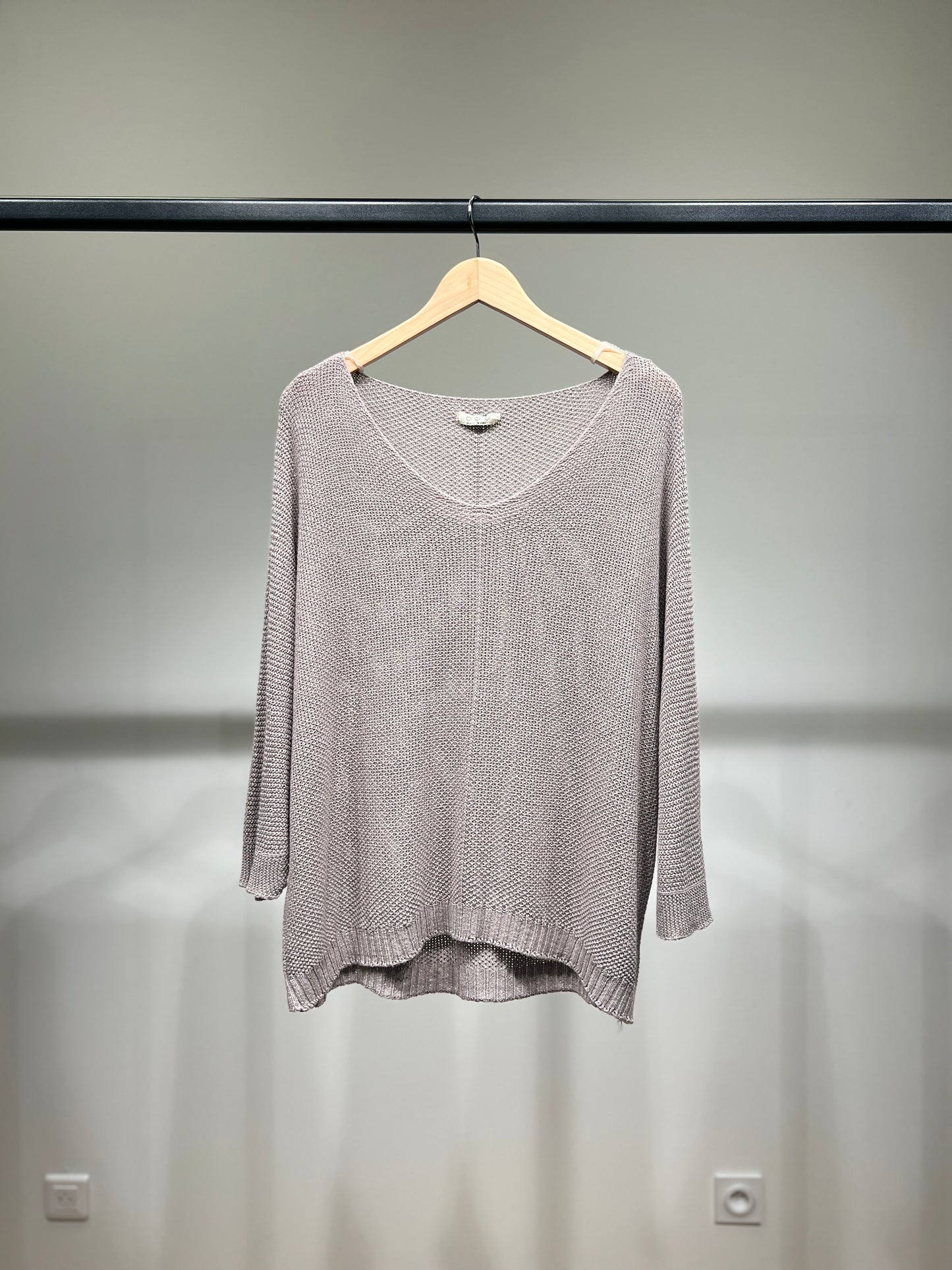 V-Neck Knitted Sweater with Shiny Modal Acrylic Yarn
