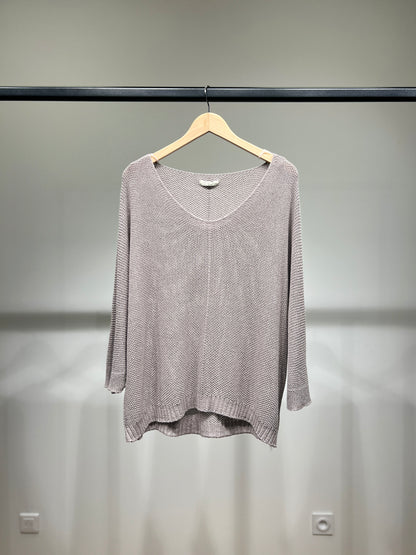 V-Neck Knitted Sweater with Shiny Modal Acrylic Yarn