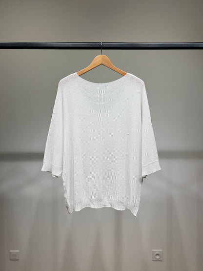V-Neck Knitted Sweater with Shiny Modal Acrylic Yarn