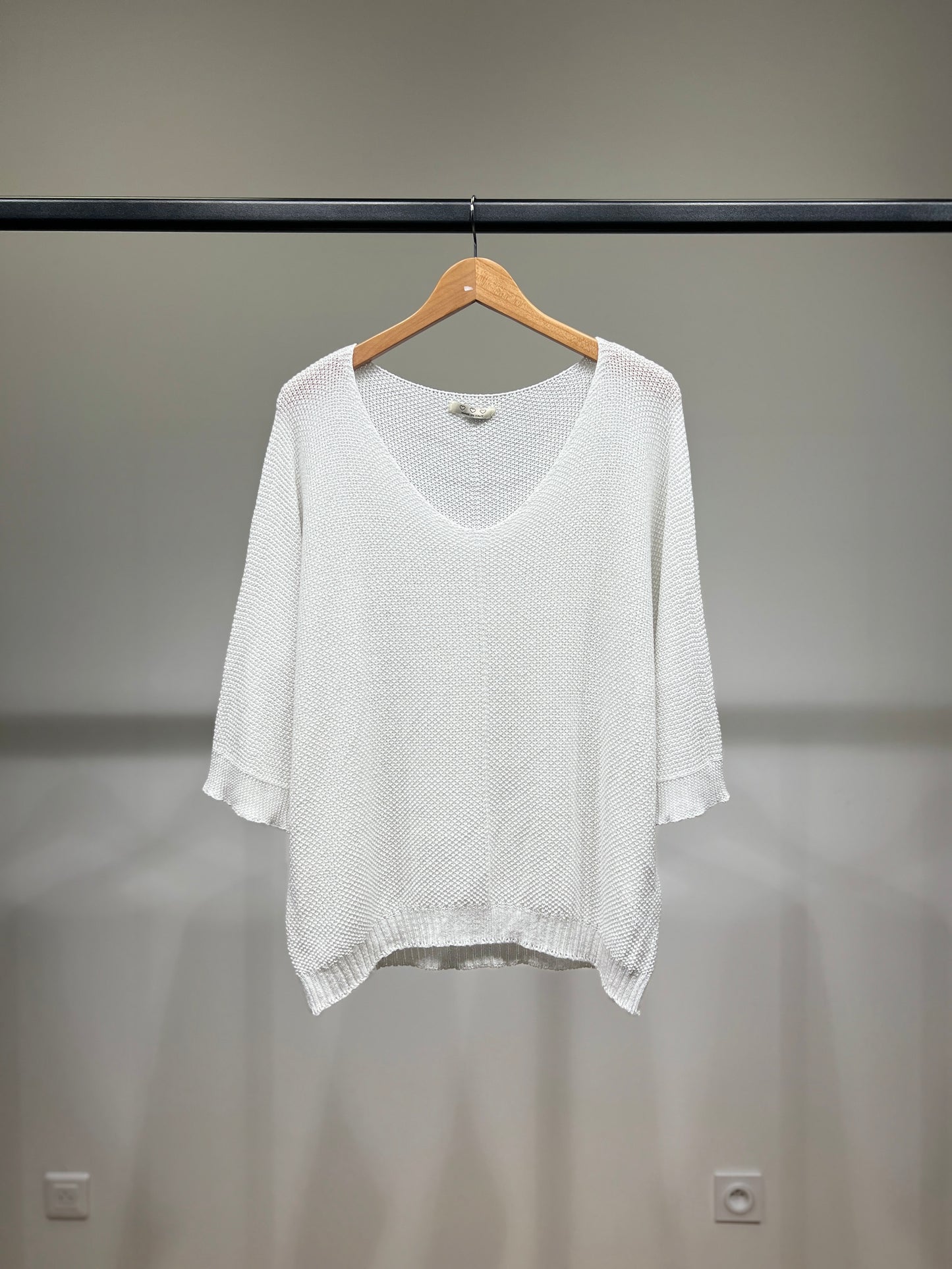 V-Neck Knitted Sweater with Shiny Modal Acrylic Yarn