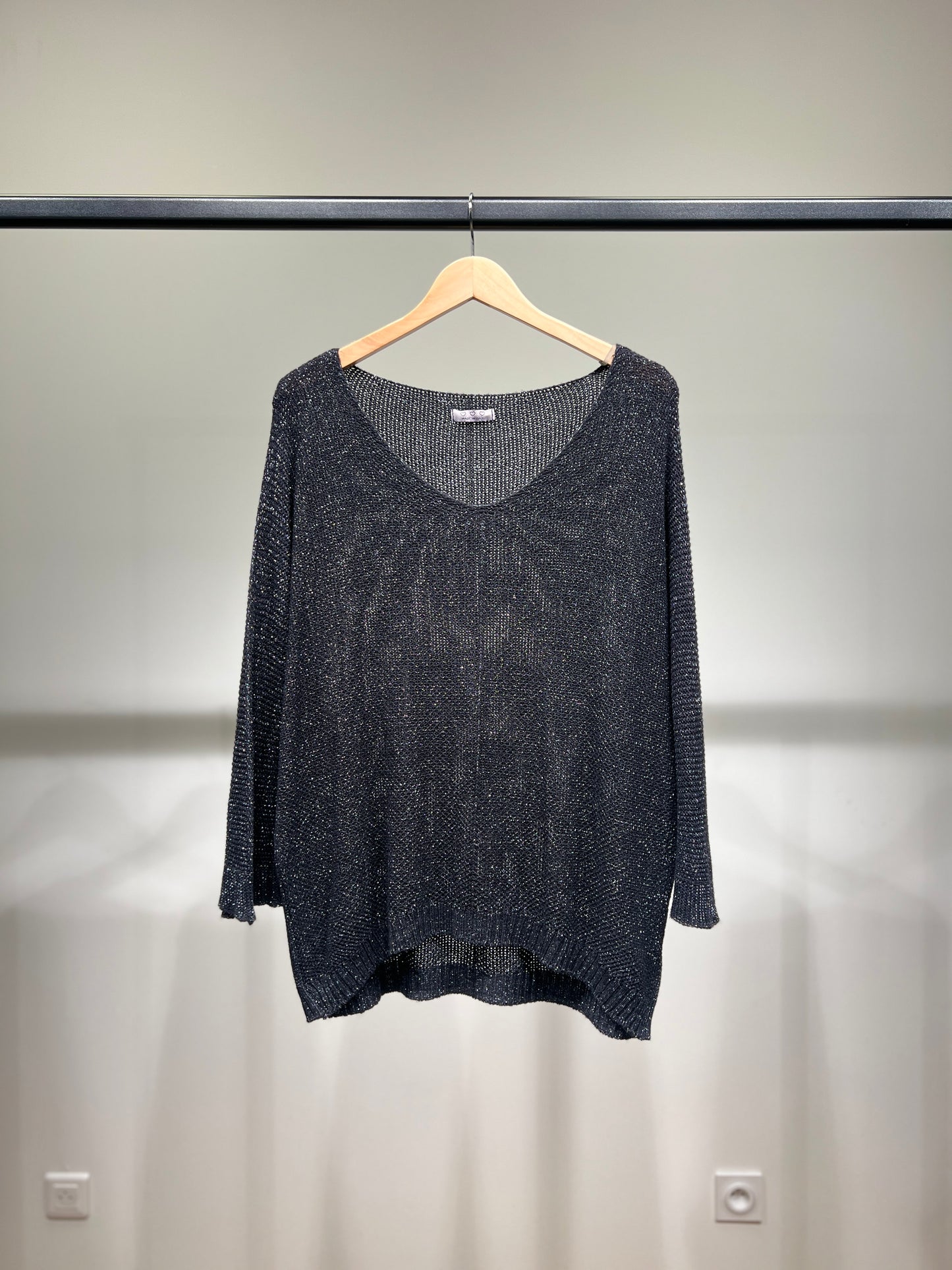 V-Neck Knitted Sweater with Shiny Modal Acrylic Yarn