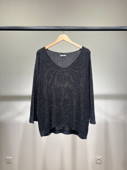 V-Neck Knitted Sweater with Shiny Modal Acrylic Yarn