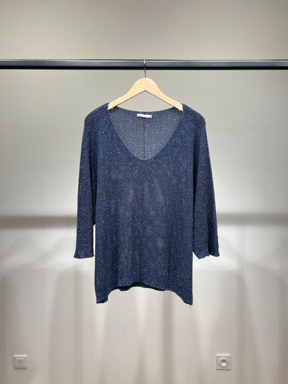 V-Neck Knitted Sweater with Shiny Modal Acrylic Yarn