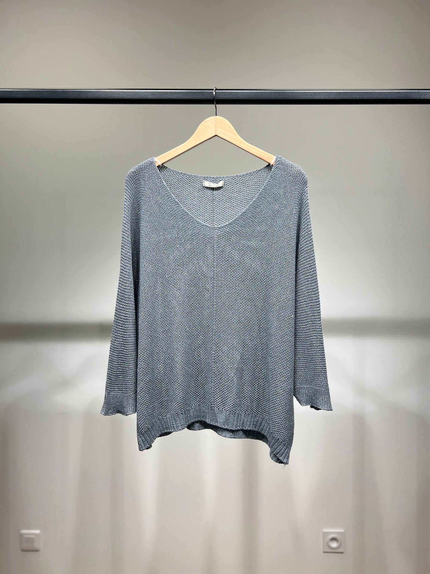 V-Neck Knitted Sweater with Shiny Modal Acrylic Yarn