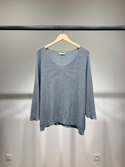V-Neck Knitted Sweater with Shiny Modal Acrylic Yarn