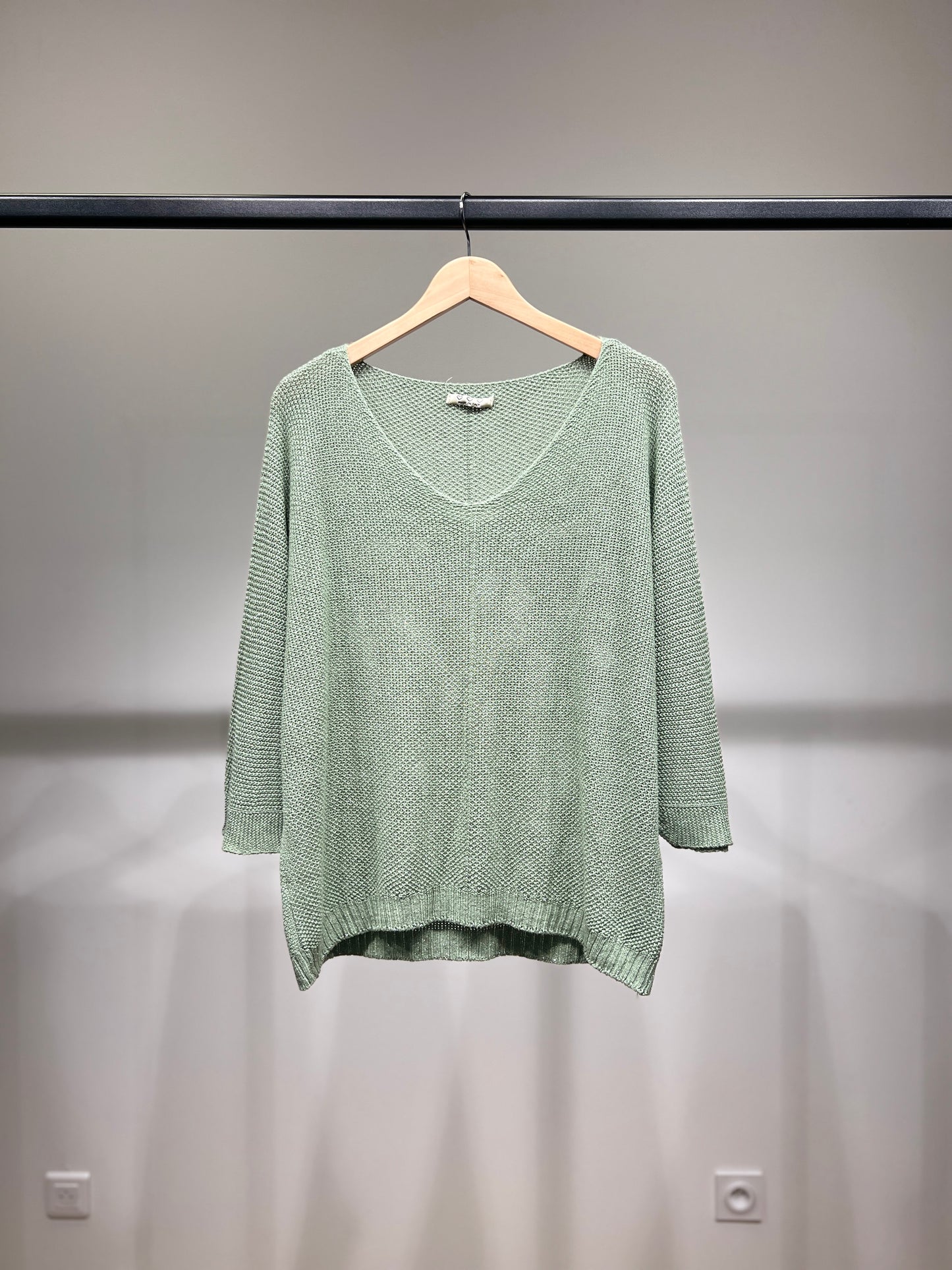 V-Neck Knitted Sweater with Shiny Modal Acrylic Yarn