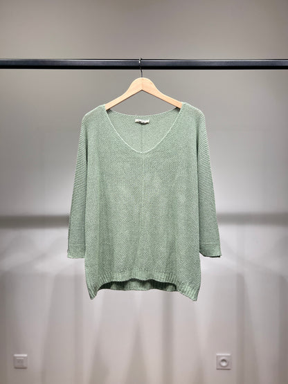 V-Neck Knitted Sweater with Shiny Modal Acrylic Yarn