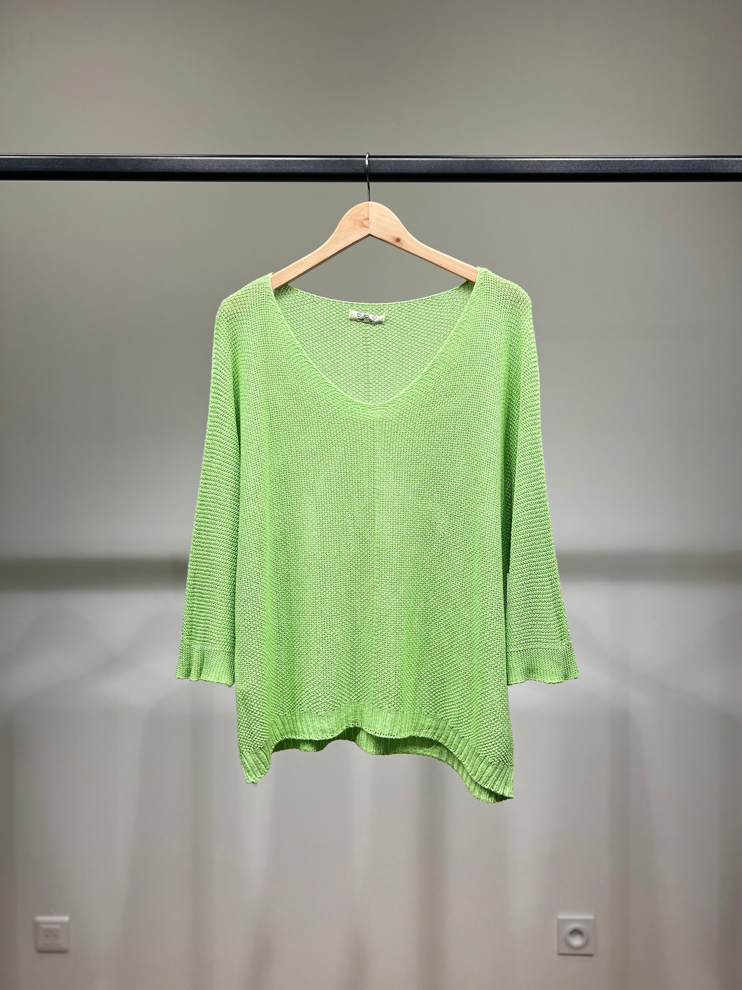 V-Neck Knitted Sweater with Shiny Modal Acrylic Yarn