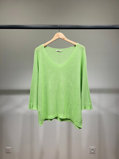 V-Neck Knitted Sweater with Shiny Modal Acrylic Yarn