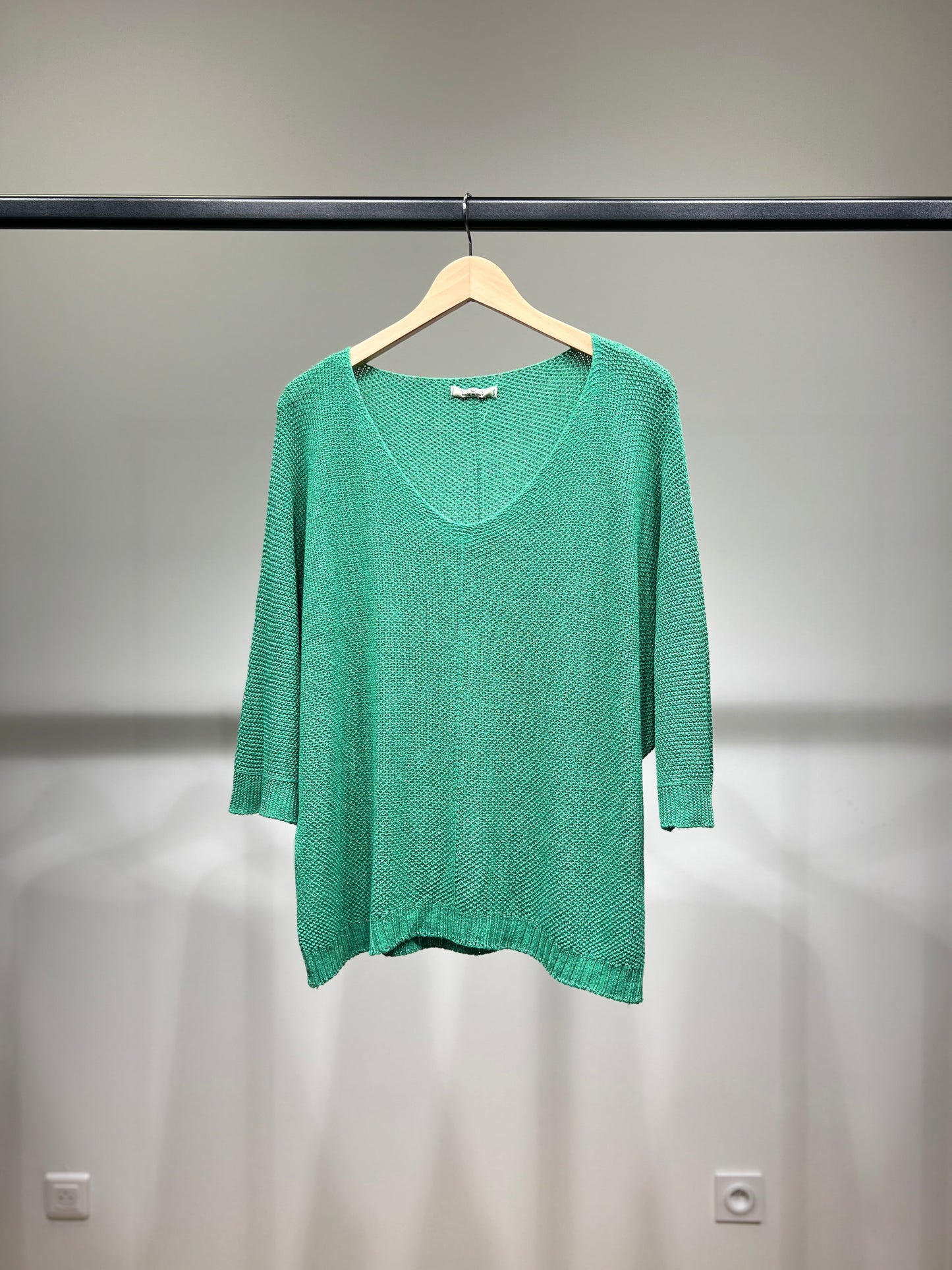 V-Neck Knitted Sweater with Shiny Modal Acrylic Yarn