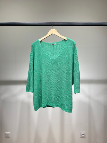V-Neck Knitted Sweater with Shiny Modal Acrylic Yarn