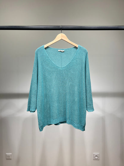 V-Neck Knitted Sweater with Shiny Modal Acrylic Yarn