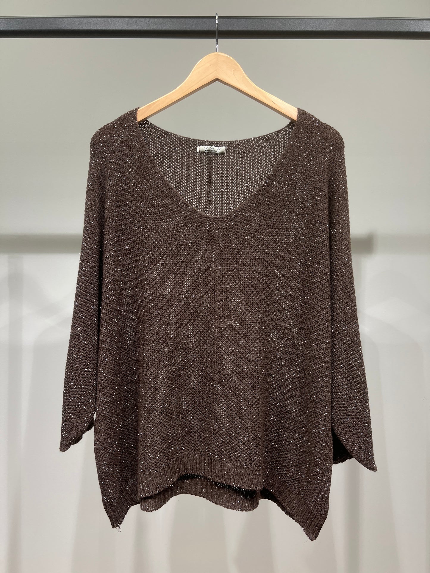 V-Neck Knitted Sweater with Shiny Modal Acrylic Yarn