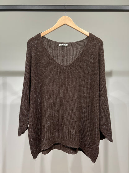 V-Neck Knitted Sweater with Shiny Modal Acrylic Yarn