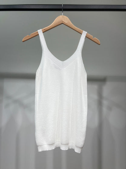 Débardeur Maille Côtelé Simple Col V Bretelles Larges Taillé S/M-M/L