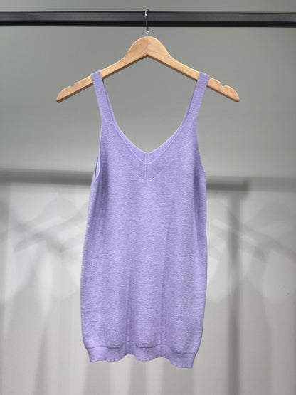 Débardeur Maille Côtelé Simple Col V Bretelles Larges Taillé S/M-M/L