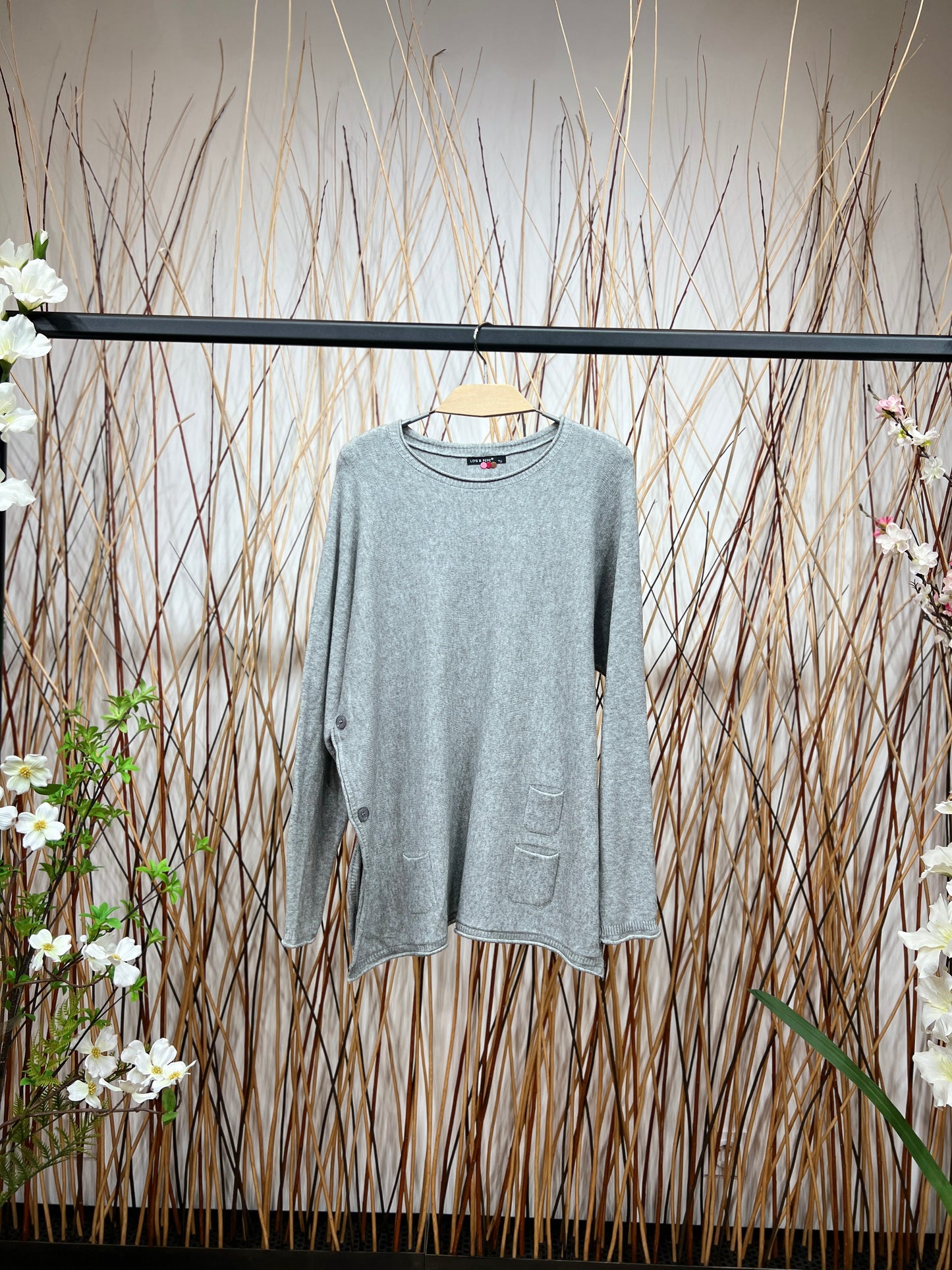 Pull Ample Fentes Cotés Boutonnées Poches Décoratives