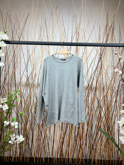Pull Ample Fentes Cotés Boutonnées Poches Décoratives