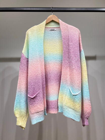 Cardigan Large à Poches Motif Dégradés 18% Laine