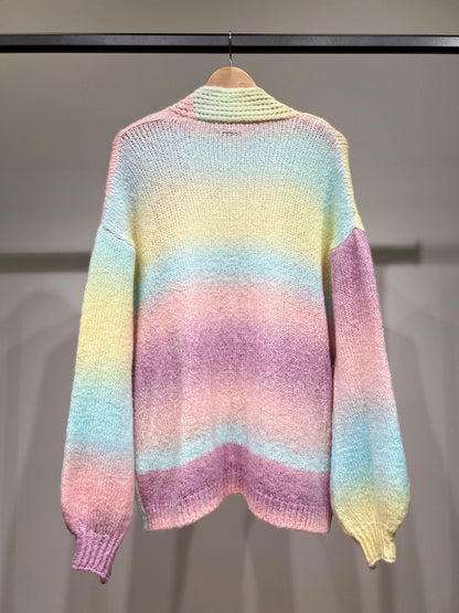Cardigan Large à Poches Motif Dégradés 18% Laine