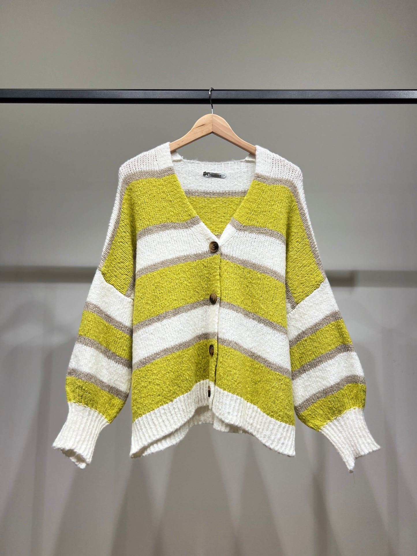 Cardigan Maille Large Motif Rayé Bicolore 18% Laine