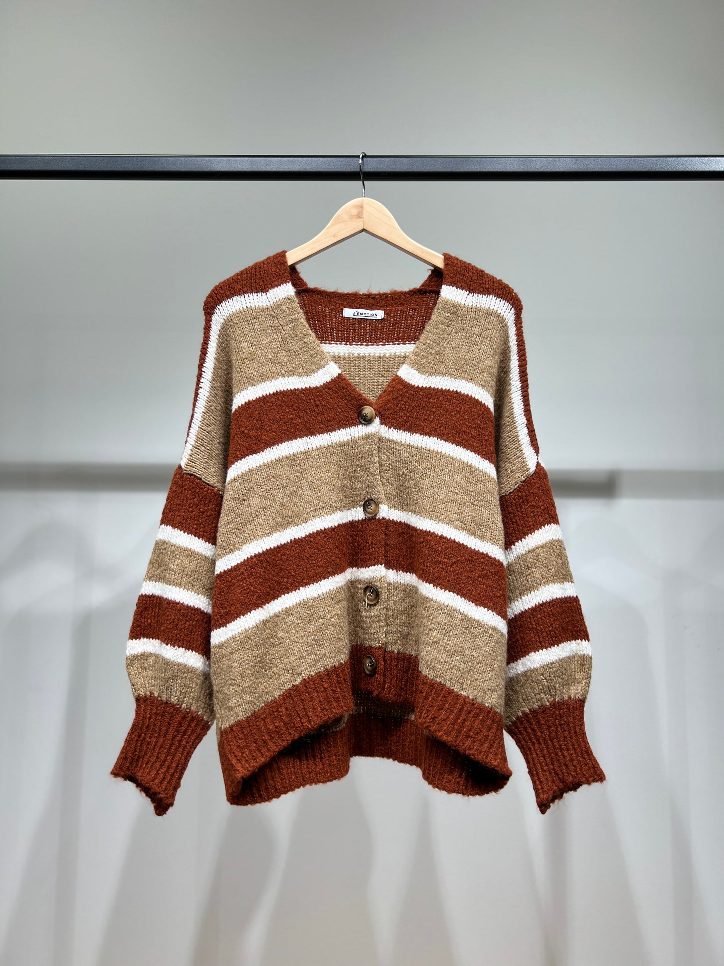 Cardigan Maille Large Motif Rayé Bicolore 18% Laine
