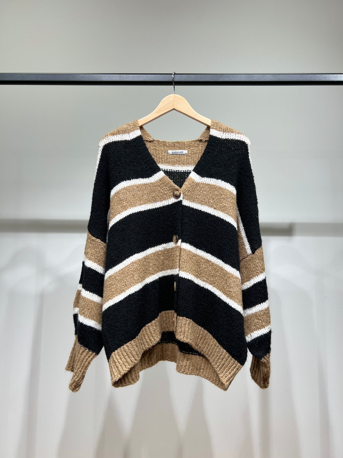 Cardigan Maille Large Motif Rayé Bicolore 18% Laine