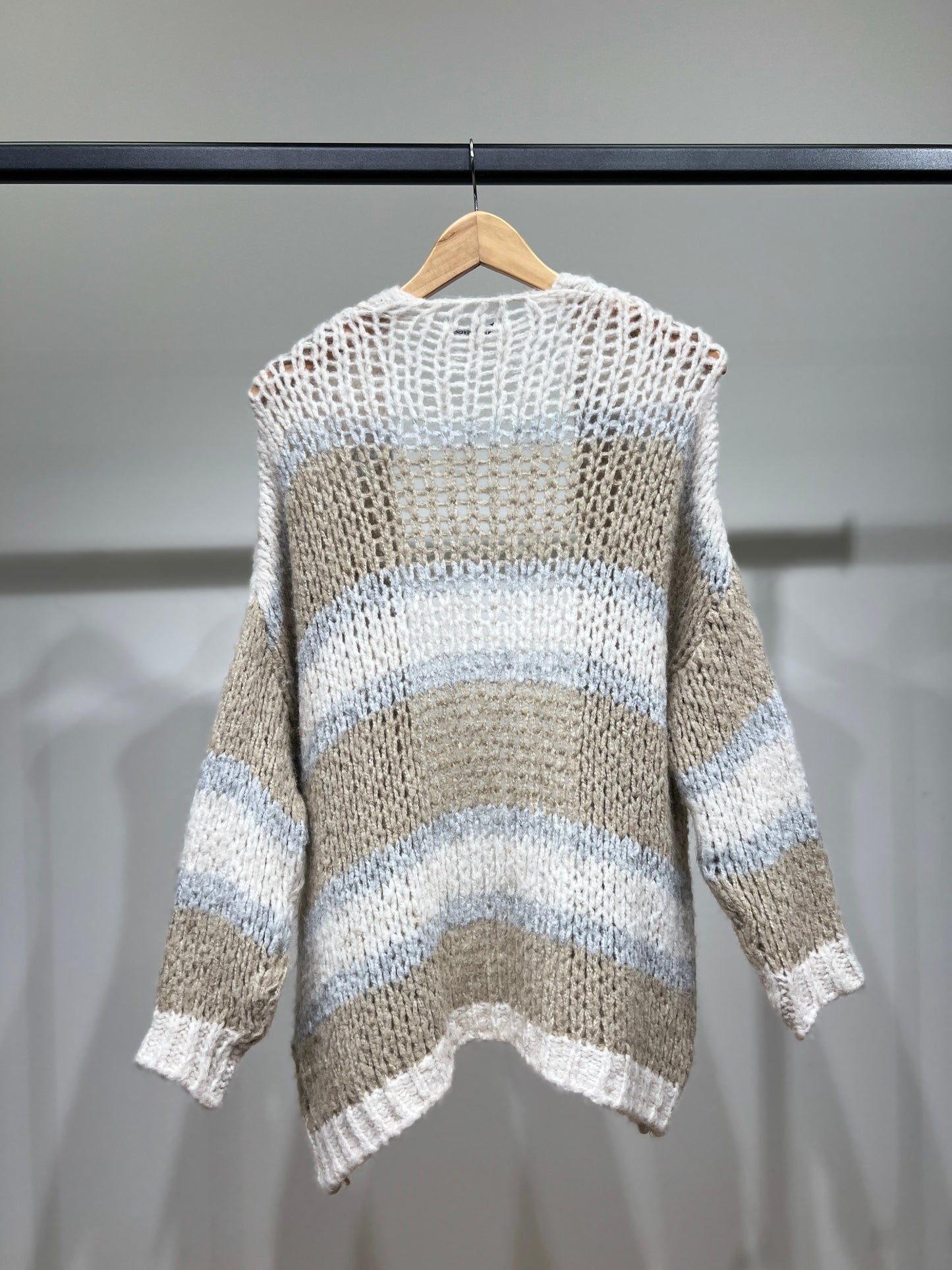 Cardigan Maille Large Motif Rayé Bi-Colore 18% Laine