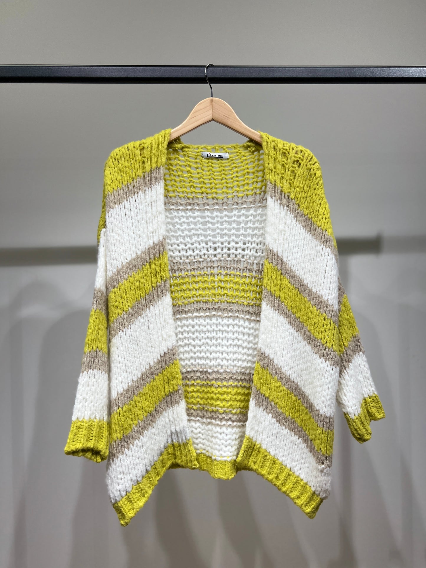 Cardigan Maille Large Motif Rayé Bi-Colore 18% Laine