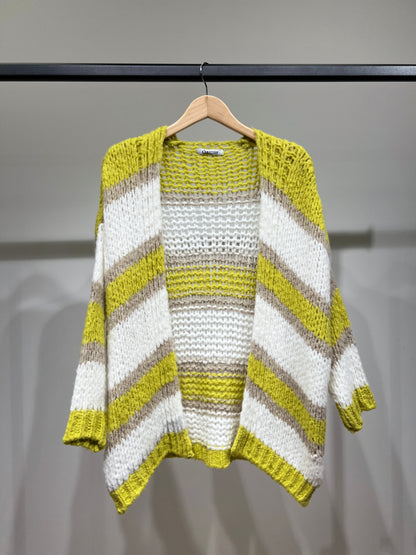 Cardigan Maille Large Motif Rayé Bi-Colore 18% Laine