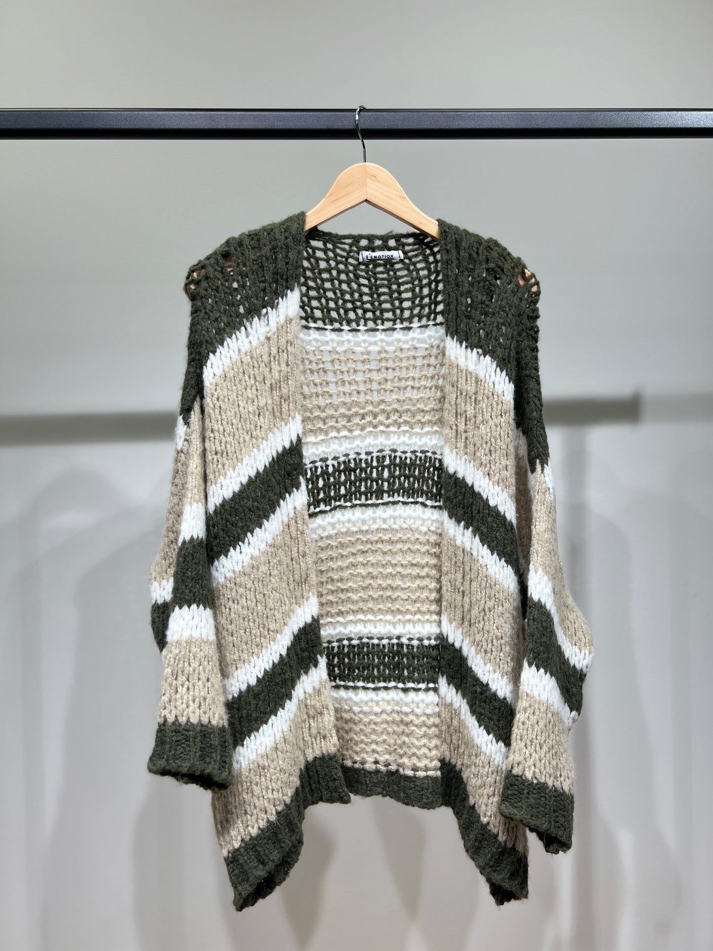 Cardigan Maille Large Motif Rayé Bi-Colore 18% Laine