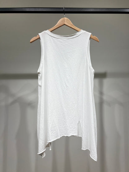 Débardeur 100% Coton Col V Asymétrique En Pointe à Boutons Motif Marbré