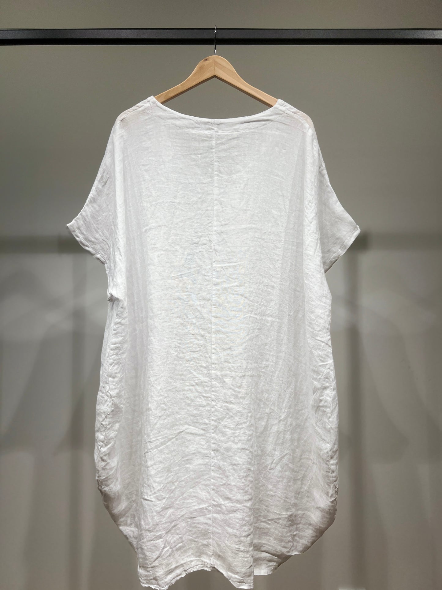 Large V-Neck Tunic with Short Sleeves and Sequin Pockets, 100% Linen