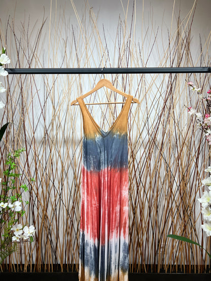 Robe Longue Tie & Dye Tricolore Bretelles Large Col V