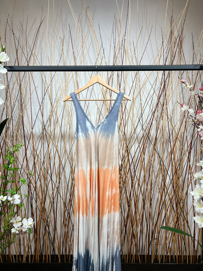 Robe Longue Tie & Dye Tricolore Bretelles Large Col V
