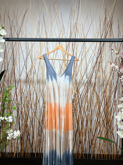 Robe Longue Tie & Dye Tricolore Bretelles Large Col V