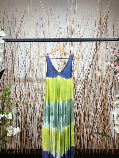 Robe Longue Tie & Dye Tricolore Bretelles Large Col V