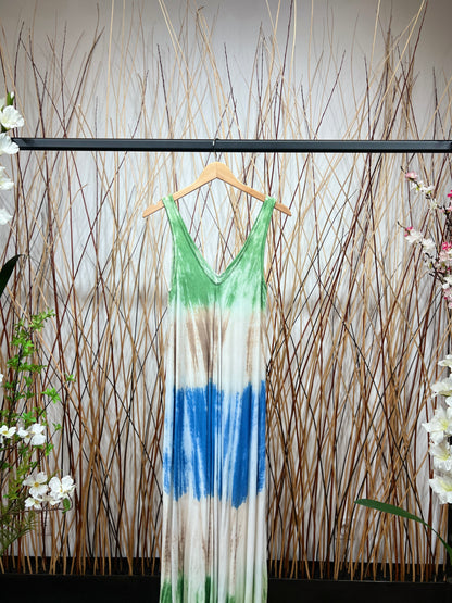 Robe Longue Tie & Dye Tricolore Bretelles Large Col V