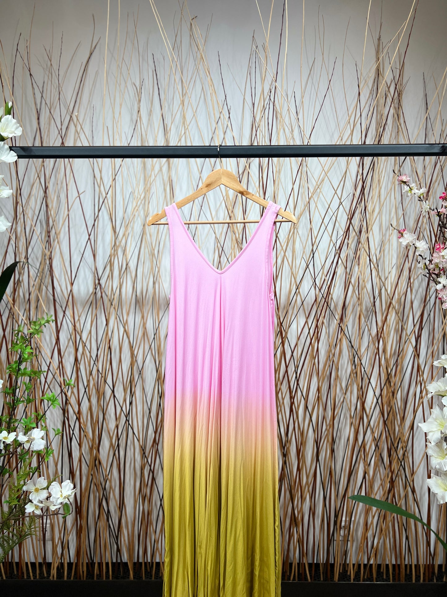 Robe Longue Col V Dégradé Bicolore