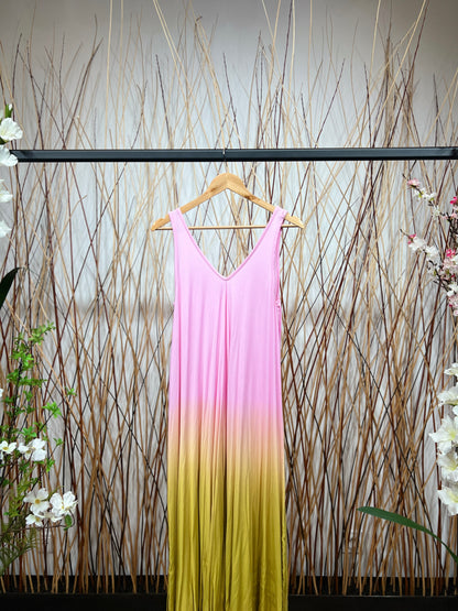 Robe Longue Col V Dégradé Bicolore