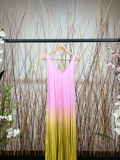 Robe Longue Col V Dégradé Bicolore